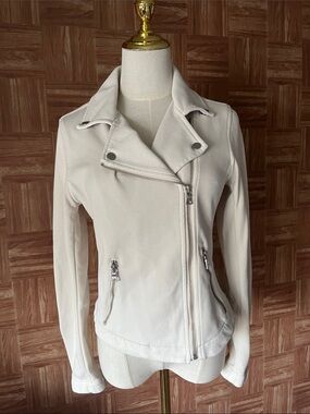 Anthropologie Off-White Asymmetrical Cotton/Polyester Moto Jacket - Size XS